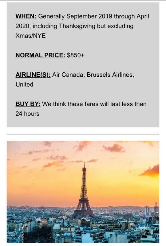 Sample of Scott's Cheap Flights email showing the normal price of airfare compared to the sale price and how long the deal is expected to last. Great example of a resource to use for how to travel more! Best travel tip for beginners