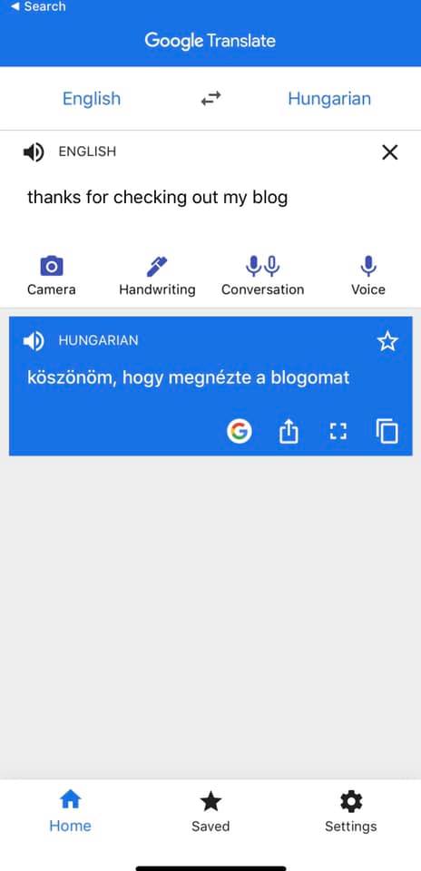 screenshot of google translate app showing main screen