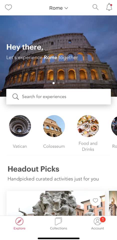 screenshot of headout app showing how the categories appear