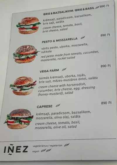 Bagel menu in English at restaurant in Hungary