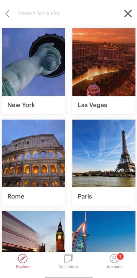 screenshot of headout app showing how to search for the city you want