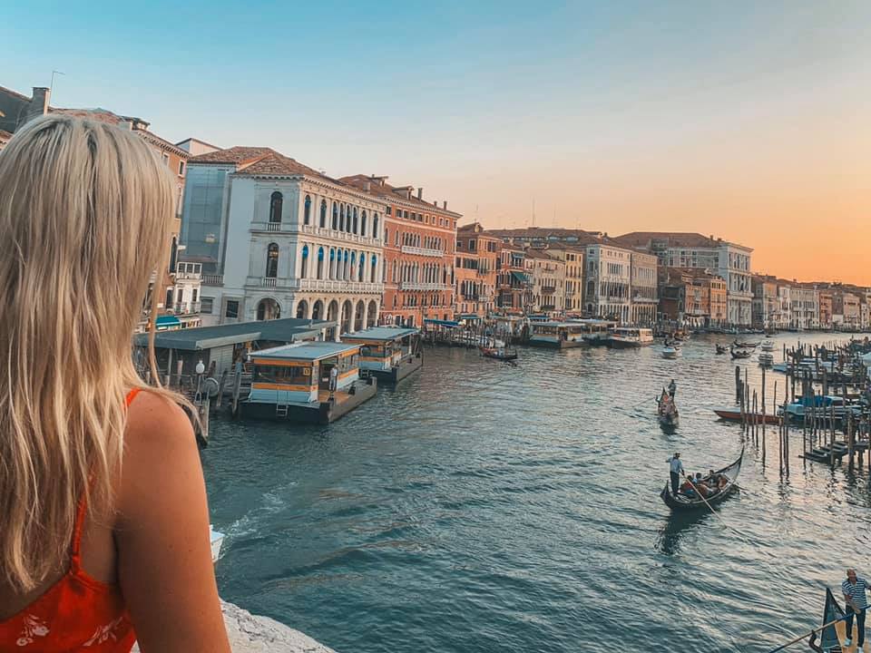 Traveling in Europe, looking out at the canals in Venice, Italy