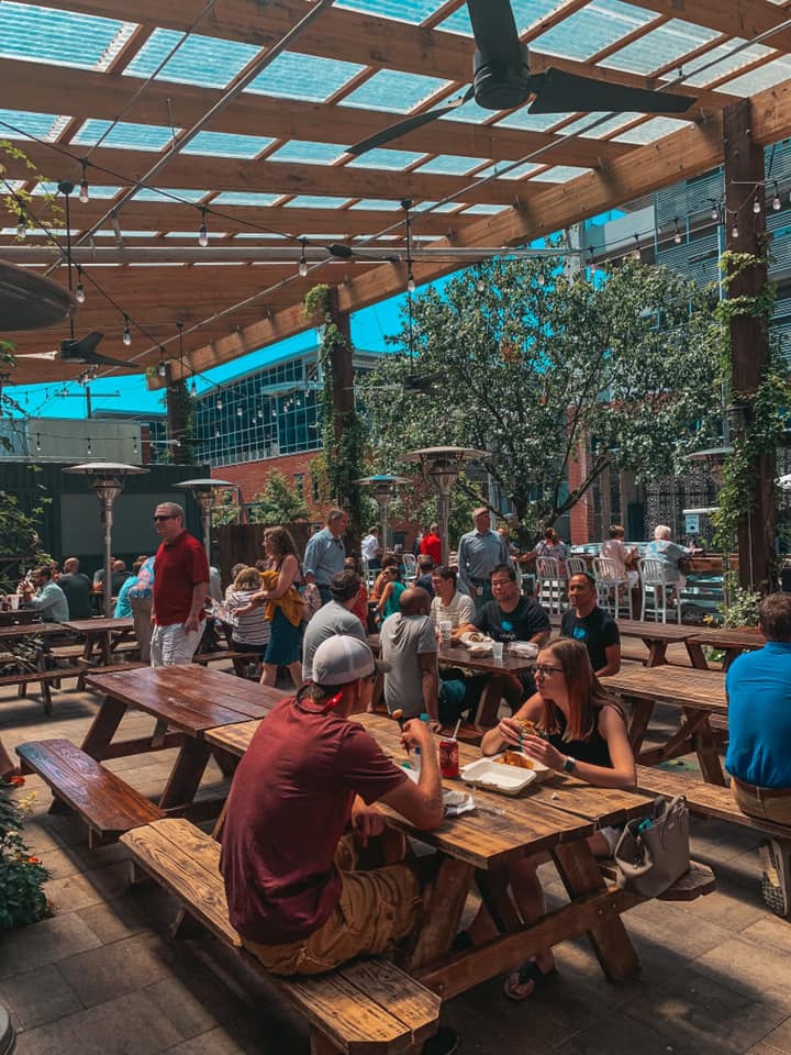 outdoor patio seating area at Morgan Street Food Hall