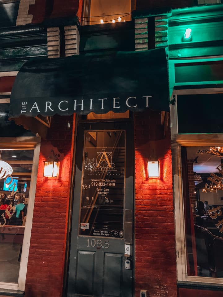 awning that says "The Architect" with a green light turned on next to it. One of the best bars in downtown Raleigh