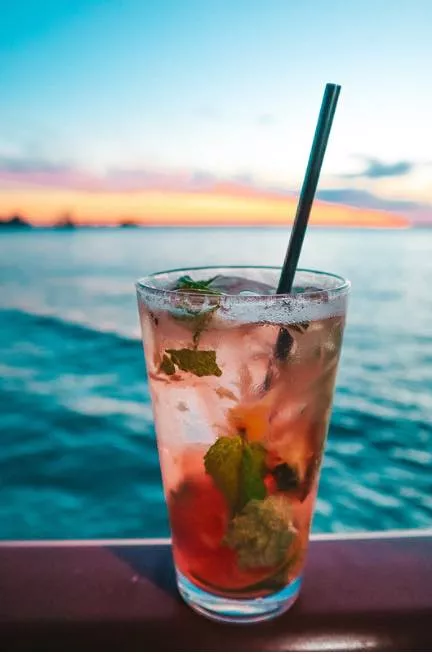 Strawberry pineapple mojito at sunset from Jimmy's Fish House in Clearwater Beach