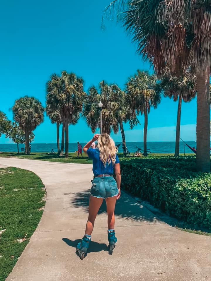 Rollerblading through Vinoy Park in downtown St. Pete on a sunny day