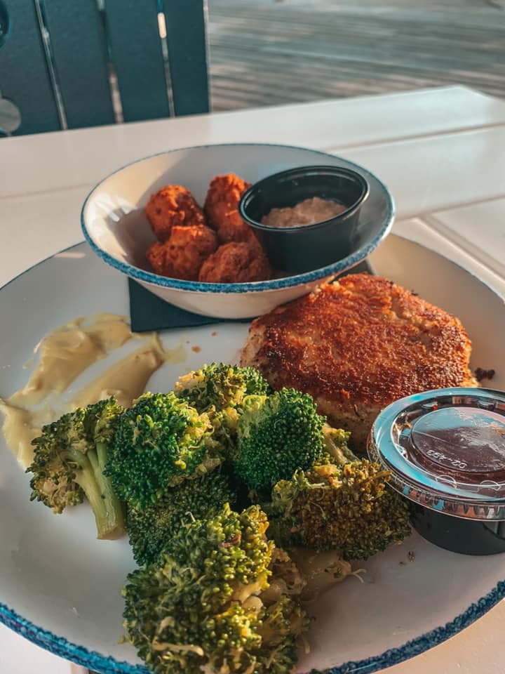 Crab cake dinner from The Wharf