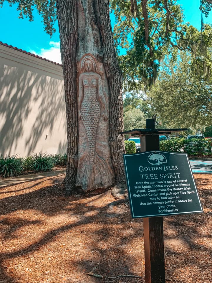 One of the tree spirits carved into a tree on St Simons Island in Georgia
