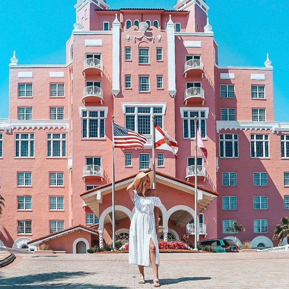 woman outside the Don Cesar hotel in St. Pete Beach for a florida bachelorette