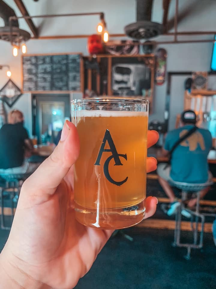 Holding up a small beer at Angry Chair Brewing in Seminole Heights Tampa