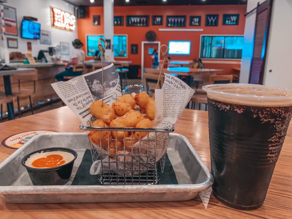 Fried cheese curds and beer at Brew Bus