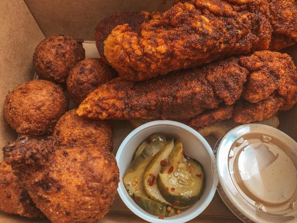 King of the Coop Nashville hot chicken with hush puppies
