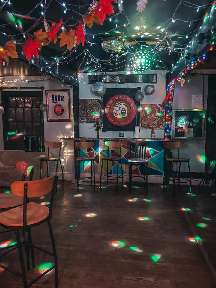 indoor area of Juke Joint with disco ball lighting