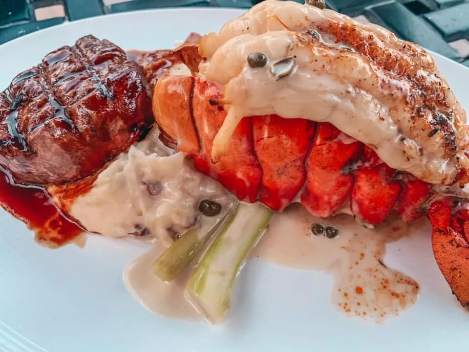 Filet and lobster tail topped with lemon caper butter sauce from Parkshore Grill in downtown St. Pete