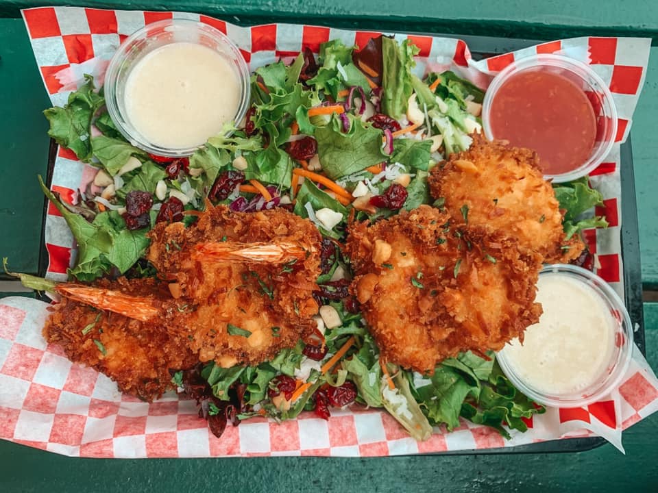 Coconut shrimp on a Polynesian salad from Seven Brothers