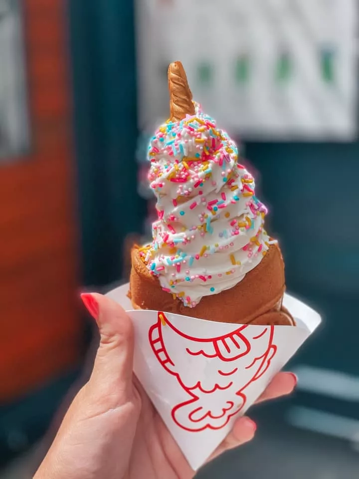 vanilla taiyaki ice cream cone with sprinkles 