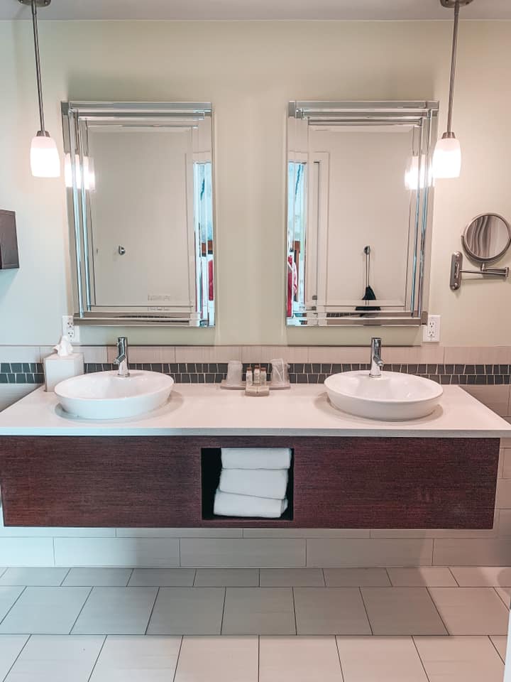 Double sinks in bathroom at Hotel Indigo