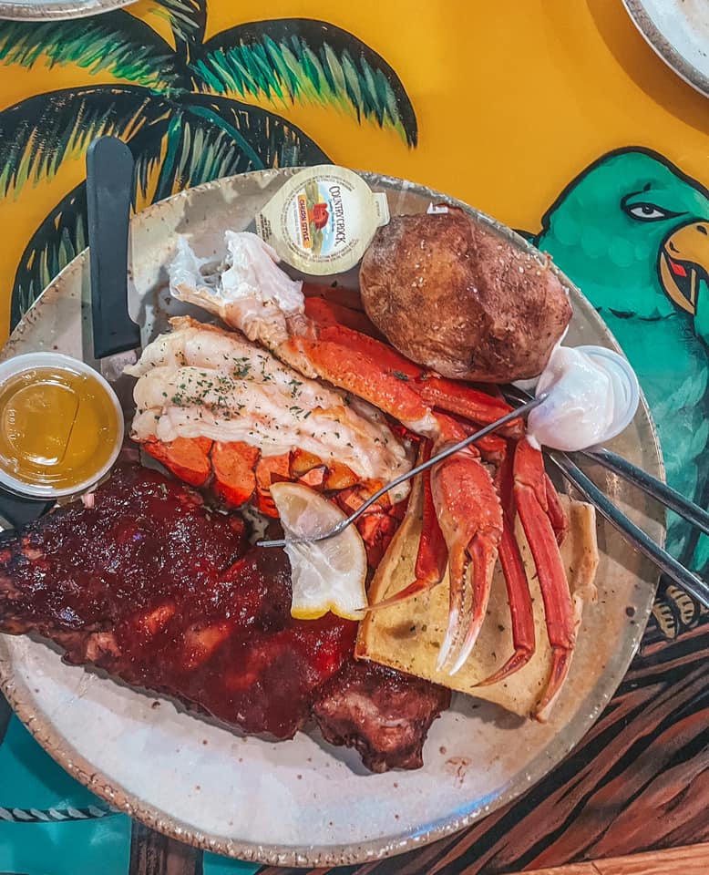 PJ's combo platter with lobster, ribs, and crab legs. One of the best restaurants in Indian rocks beach.