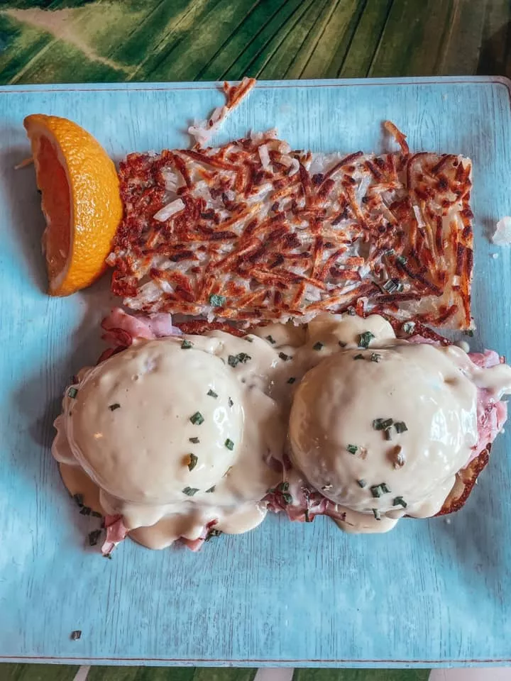 eggs benedict and hashbrowns from Sweet Sage Café