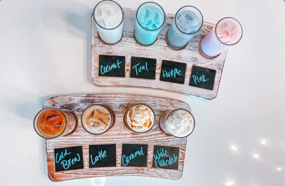 Two different types of Coffee Flights from The Blend coffee shop in St. Pete