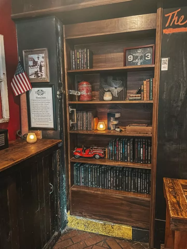 bookshelf at Firehouse Hostel