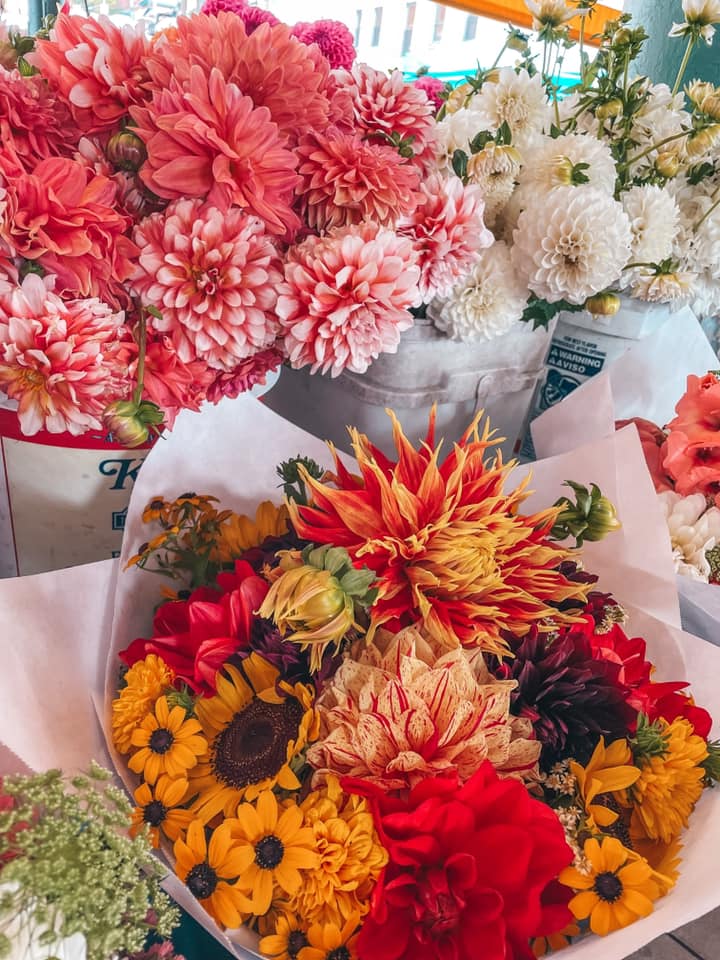 Multiple flower bouquet arrangements from Pike Place Market