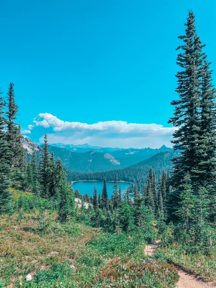 Naches Peak Loop trail view of lake