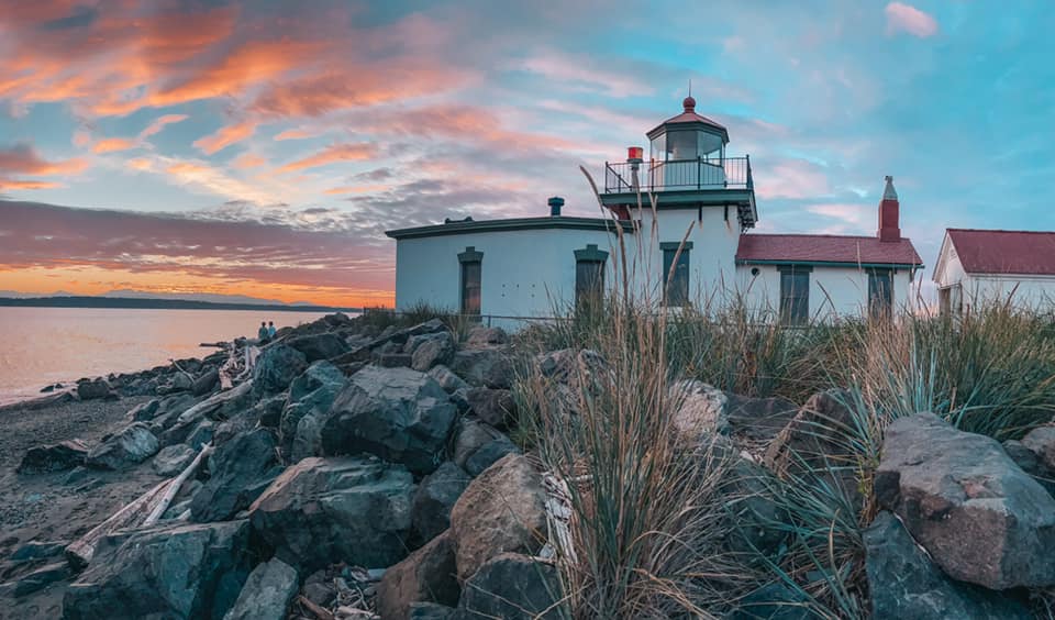 Lighthouse at Discovery Park in Seattle at sunset
