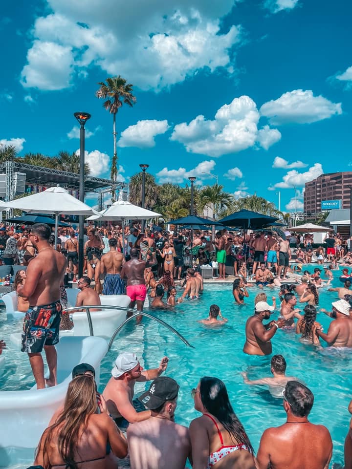 Pool area at WTR crowded on a sunny day in Tampa