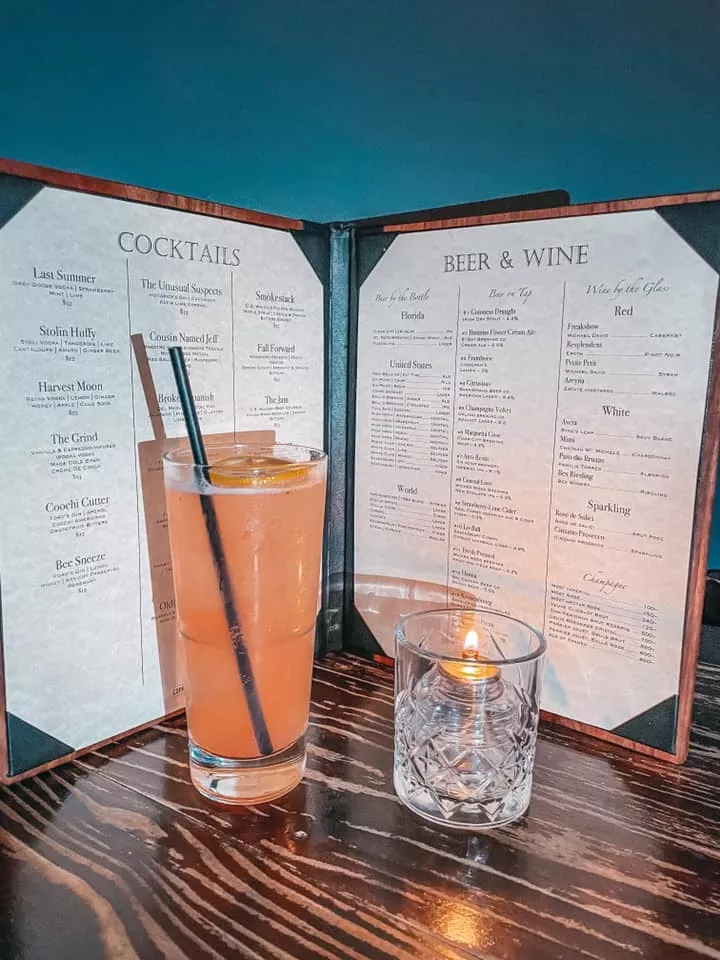 Copper shaker cocktail and drink menu