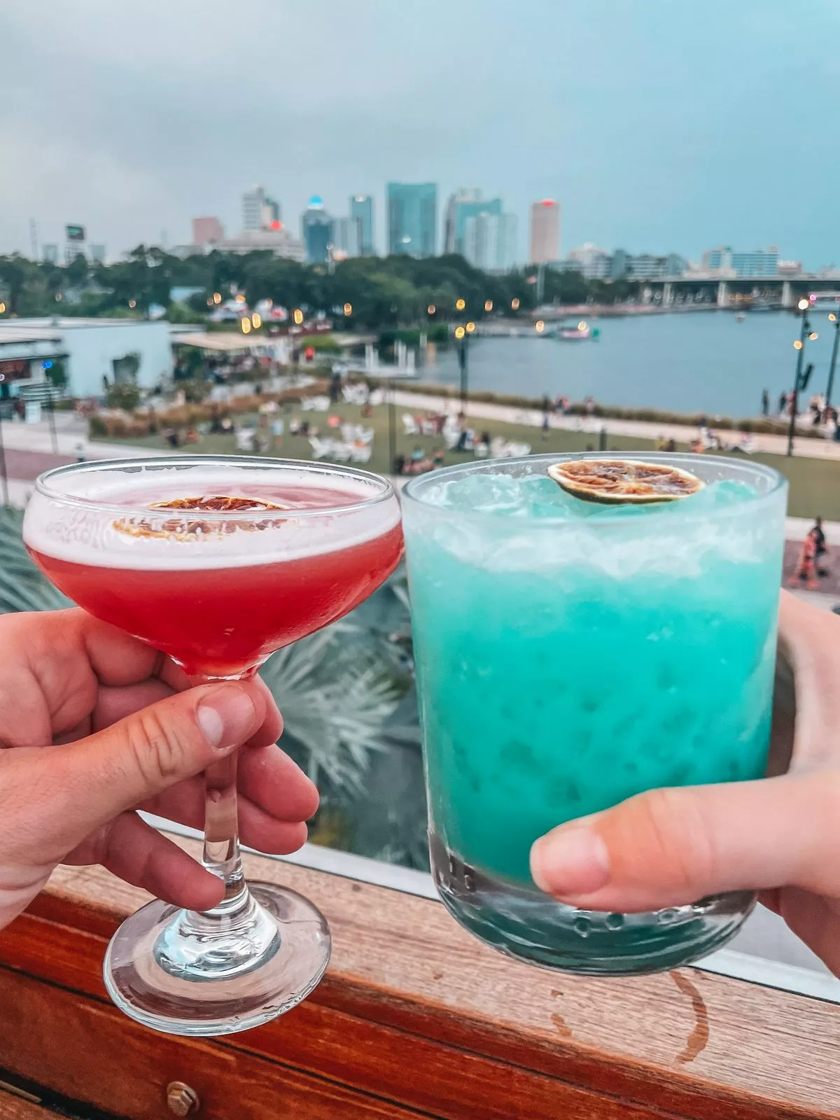 Billy Ocean Water and fun martini from M Bird rooftop bar in Tampa