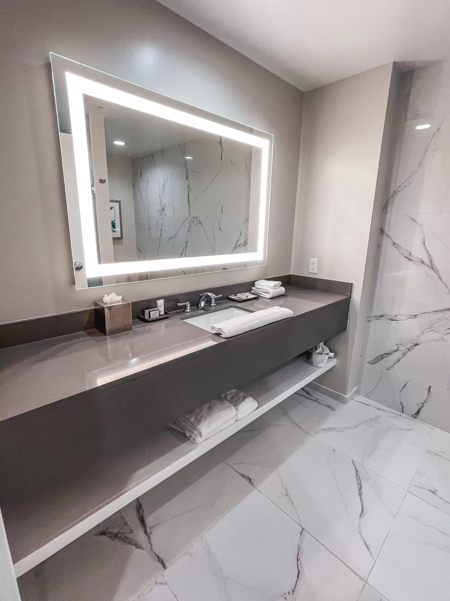 Bathroom inside of the king suite at The Karol Hotel in Clearwater