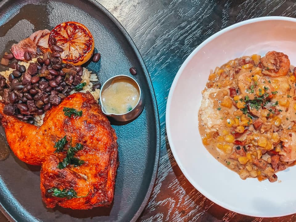 Shrimp and grits and chicken from K Club at The Karol Hotel in Clearwater