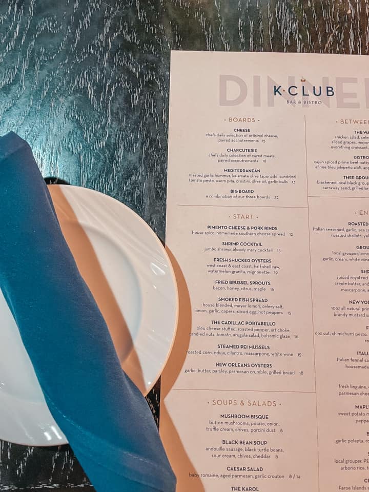 K Club dinner menu