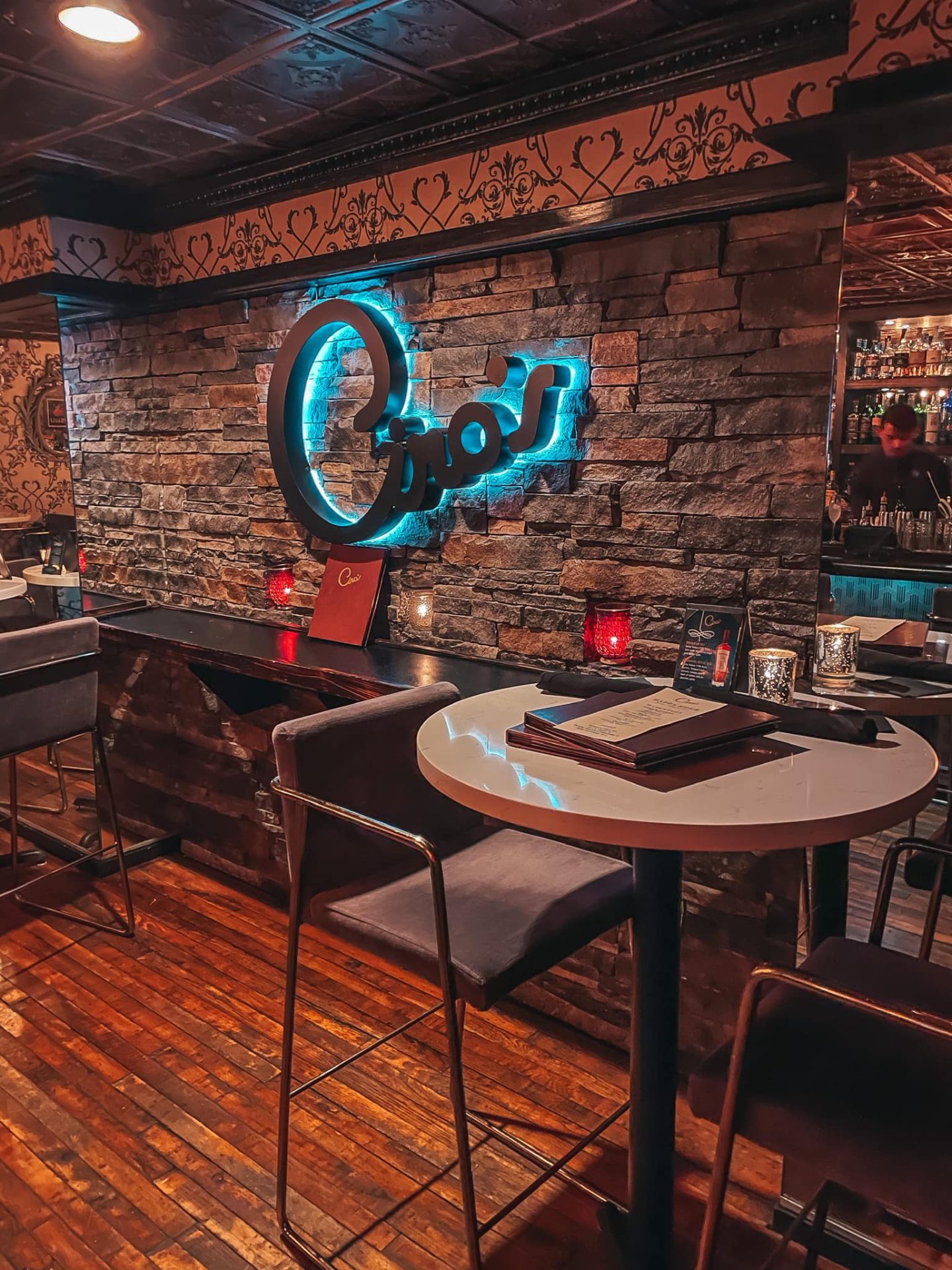Lounge area of Ciro's Speakeasy for date night restaurants