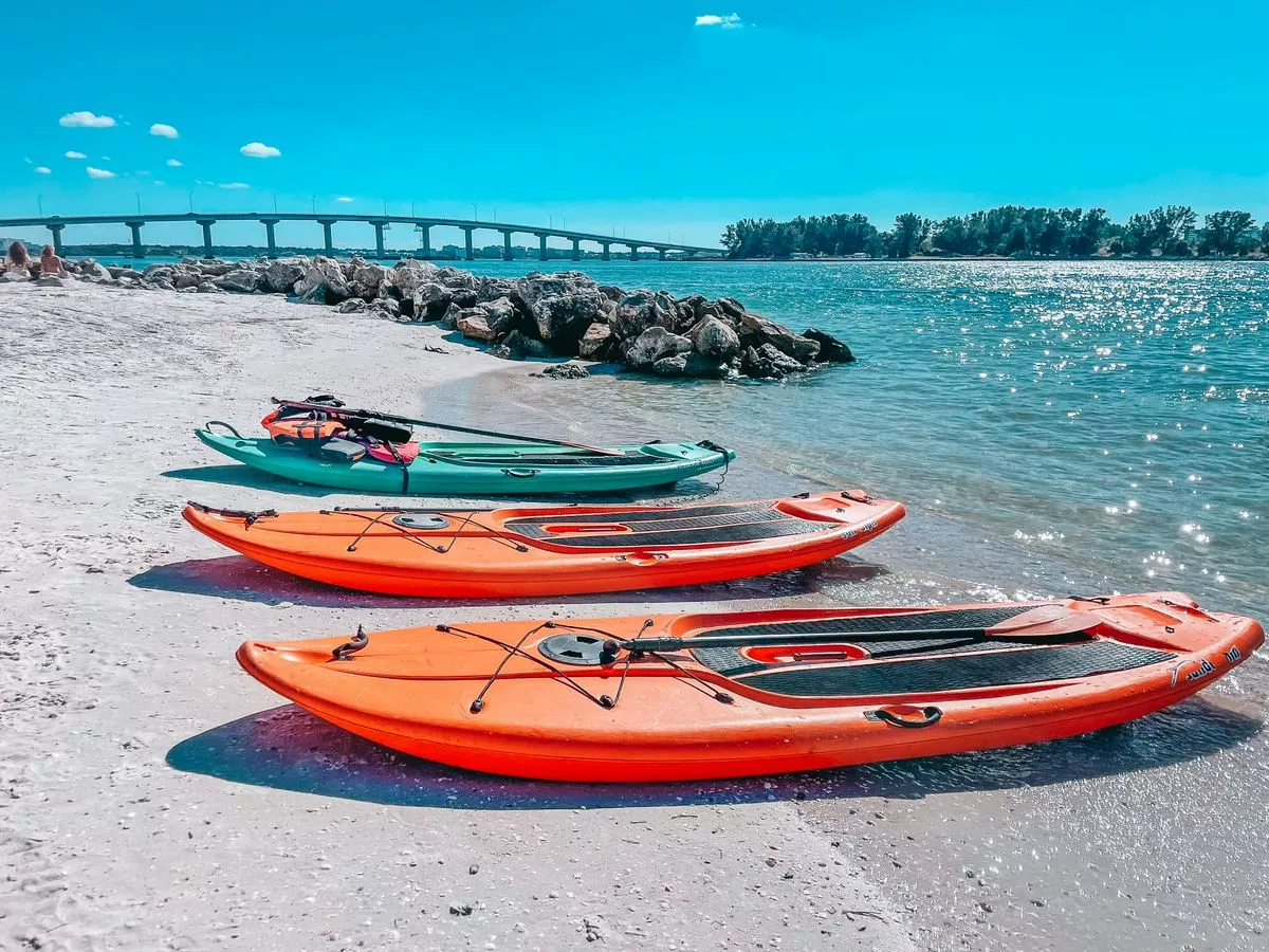 multi colored kayaks on Clearwater Beach