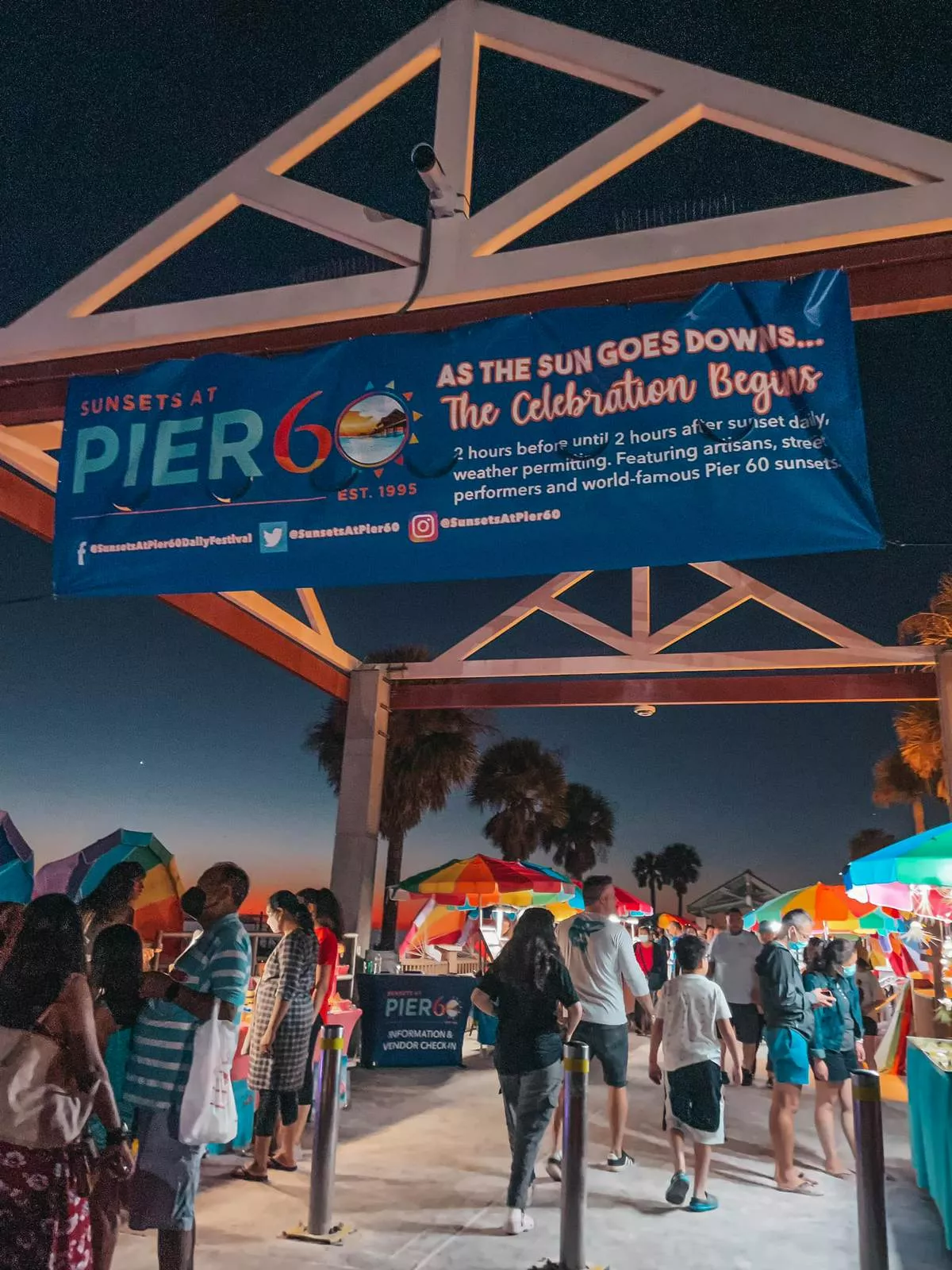 Clearwater Beach Pier 60 entrance at dusk