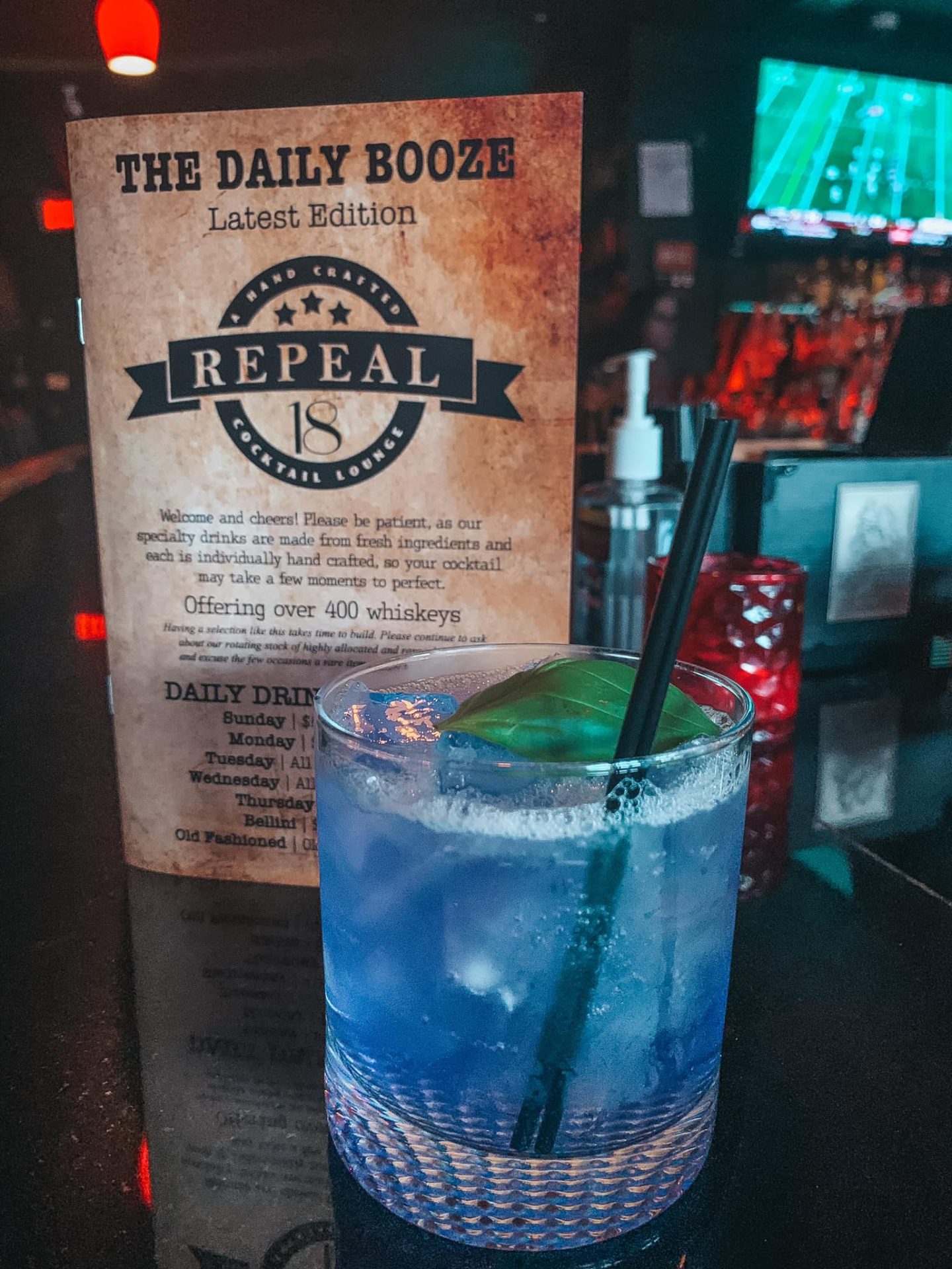 Repeal 18 cocktail and drink menu