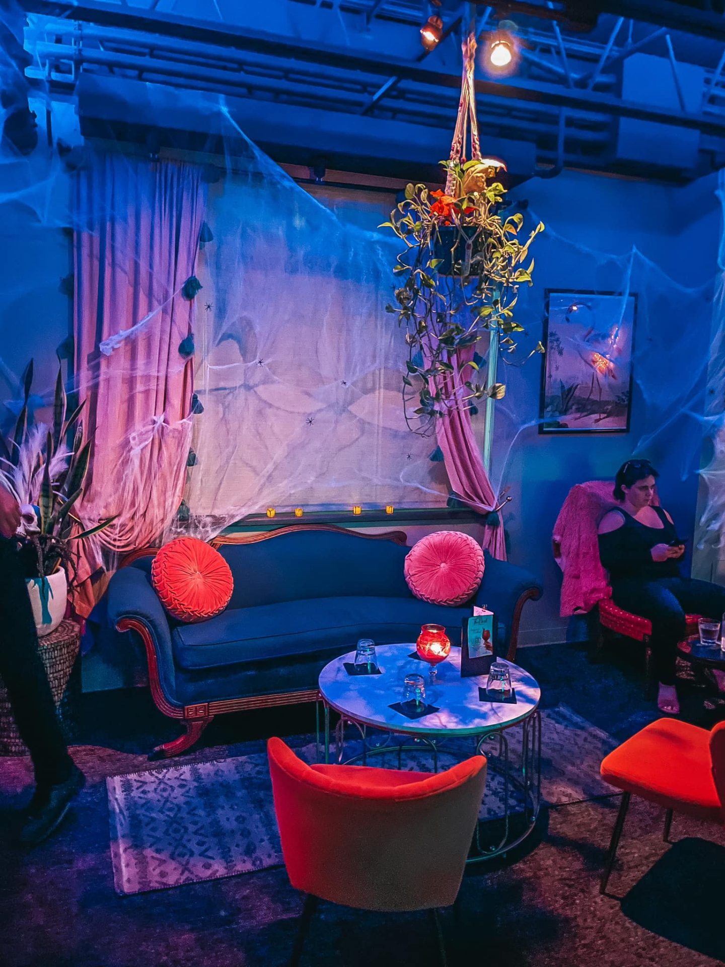 The Nest Dunedin lounge area with intimate lighting