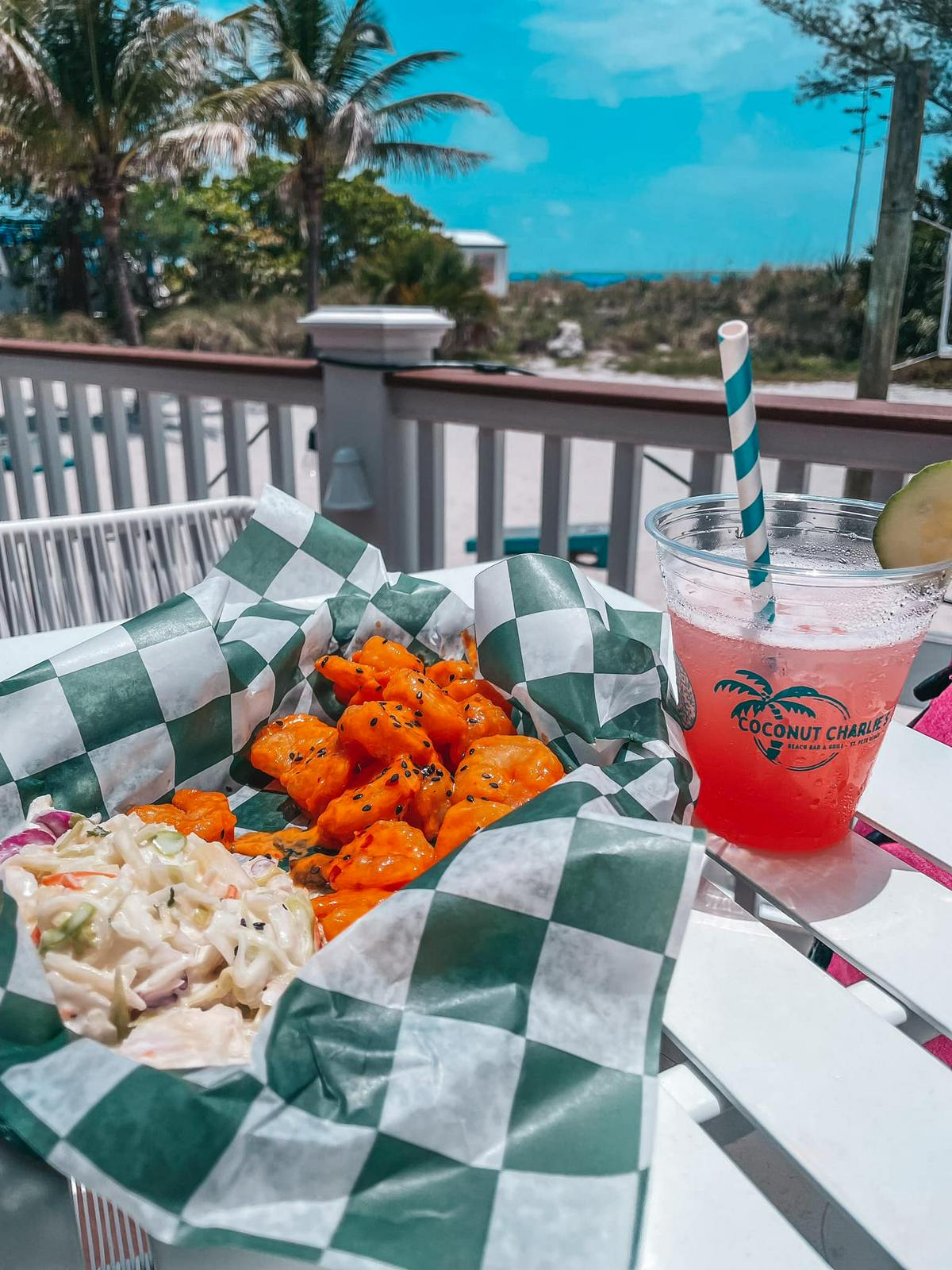 Bang bang shrimp and drink from Coconut Charlies St Pete Beach