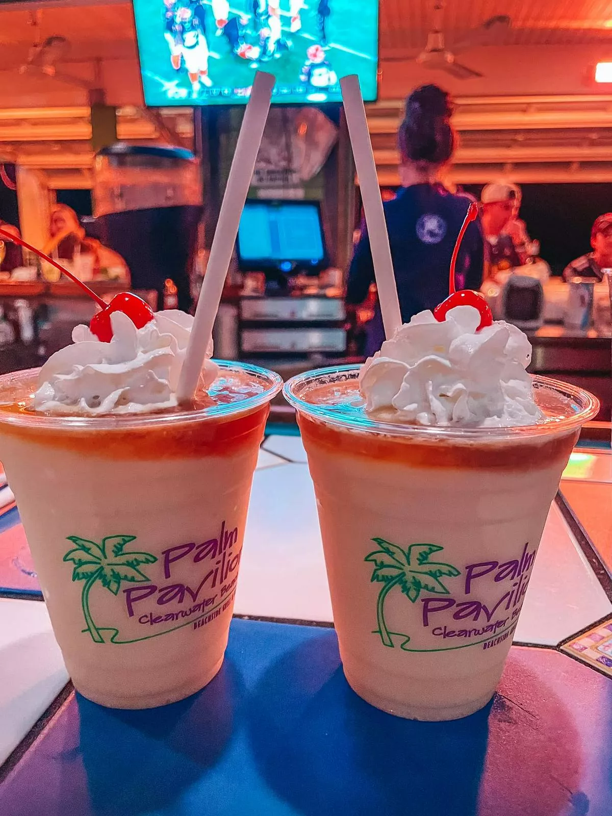 Mango pina coladas from Palm Pavilion restaurant in Clearwater Beach