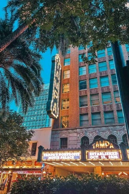Tampa Theatre at dusk. One of the best things to do in Tampa, Florida