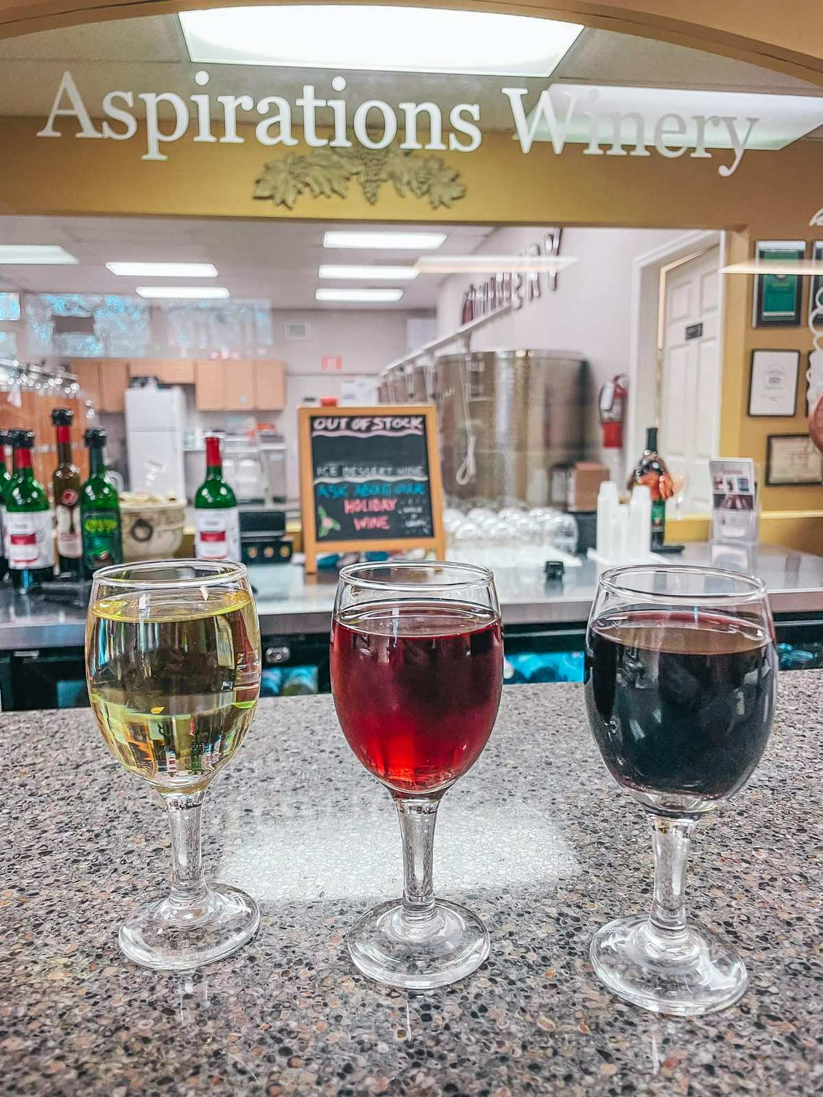 3 different wines from Aspirations Winery, a winery in Tampa Bay