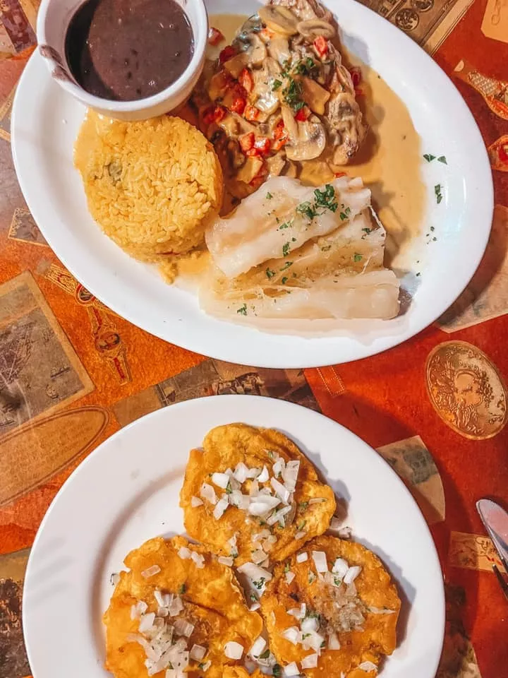 Grouper, yucca, rice, and tostones from El Meson de Pepe in Key West