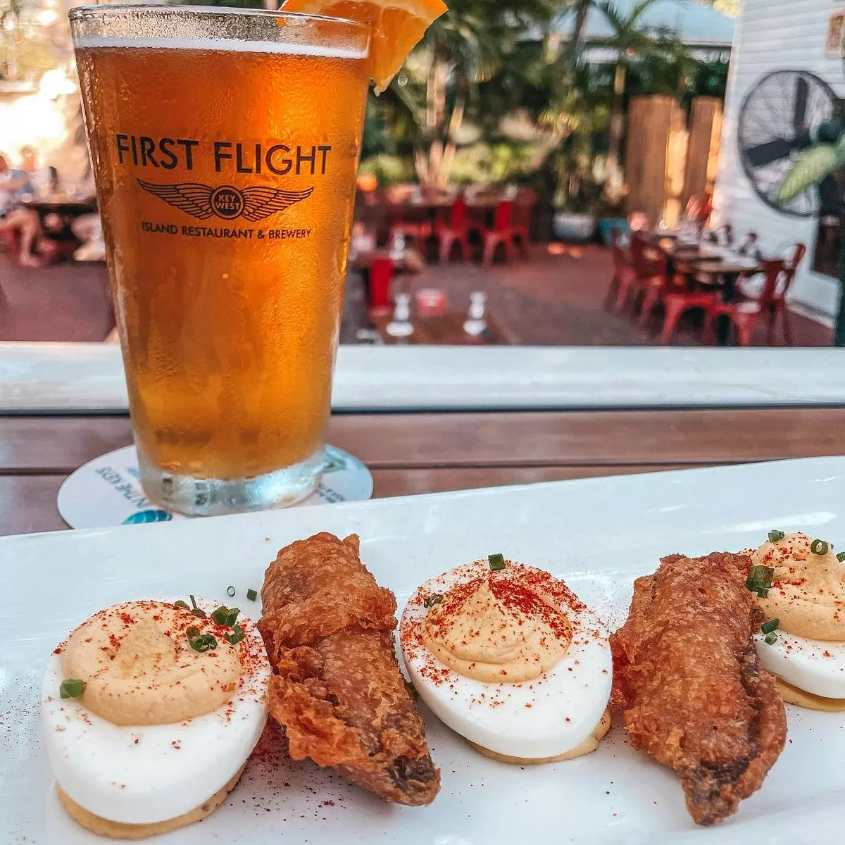 Deviled eggs and beer from First Flight Brewery in Key West