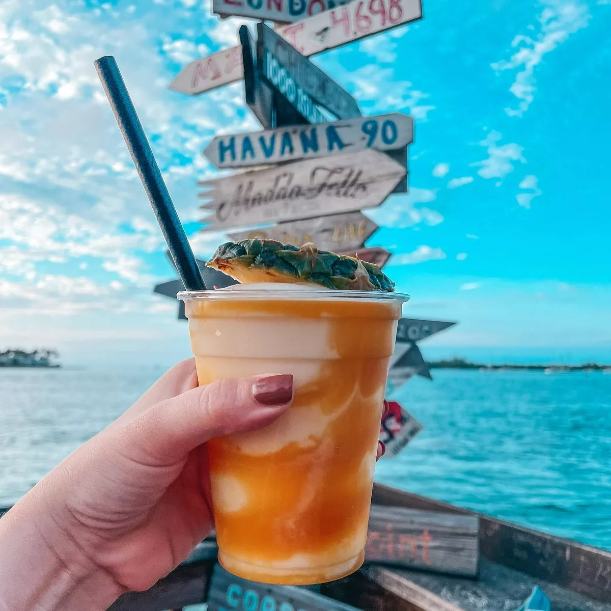 Pina colada with fun sign in Key West