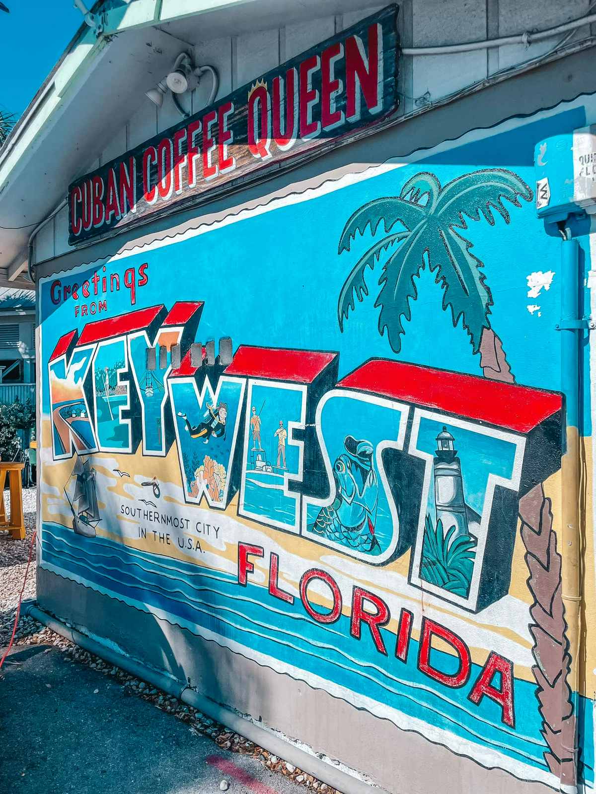 Greetings from Key West sign at Cuban Coffee Queen