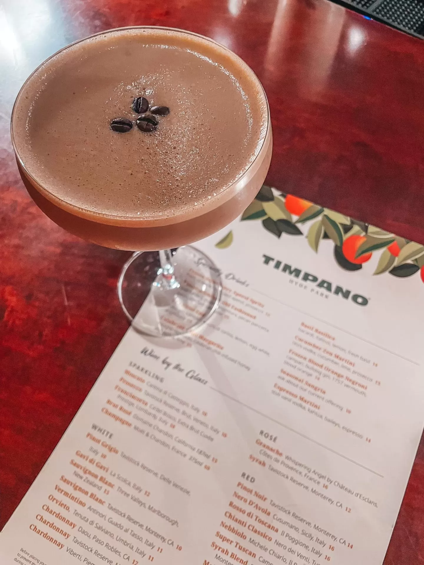 Timpano espresso martini for date night restaurants