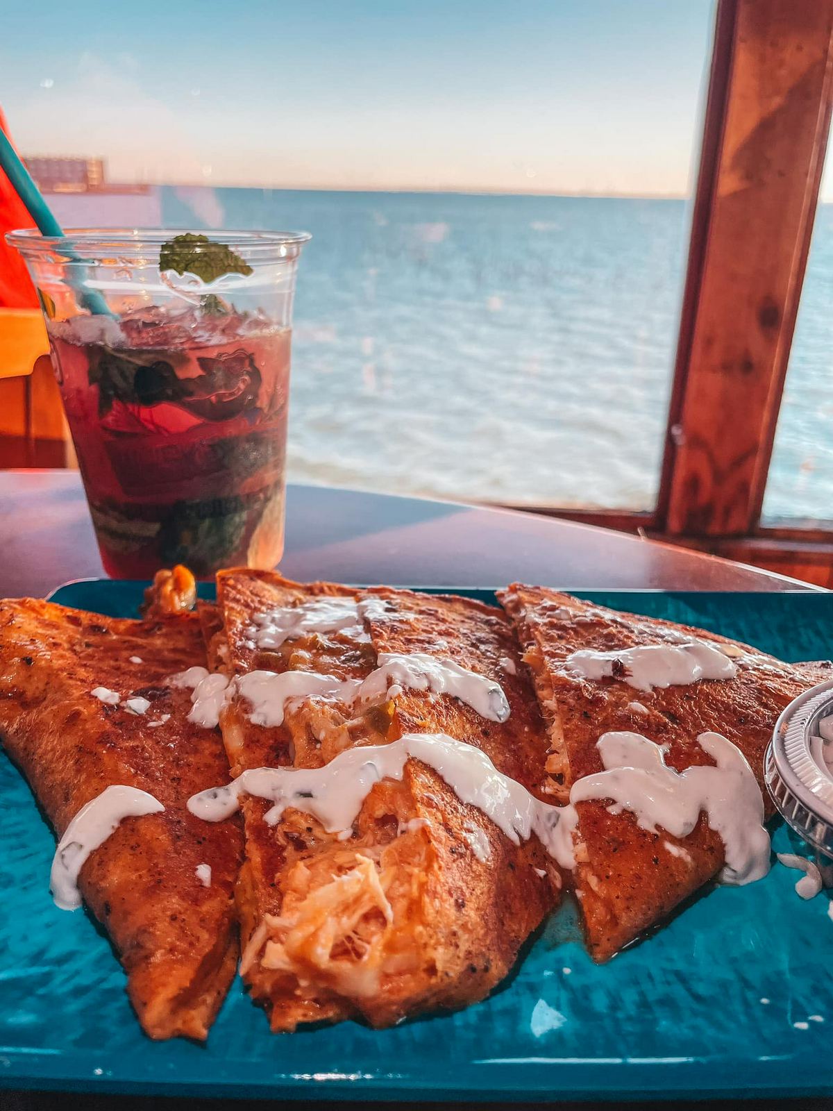 Buffalo chicken quesadilla and mojito from Whiskey Joes in Tampa