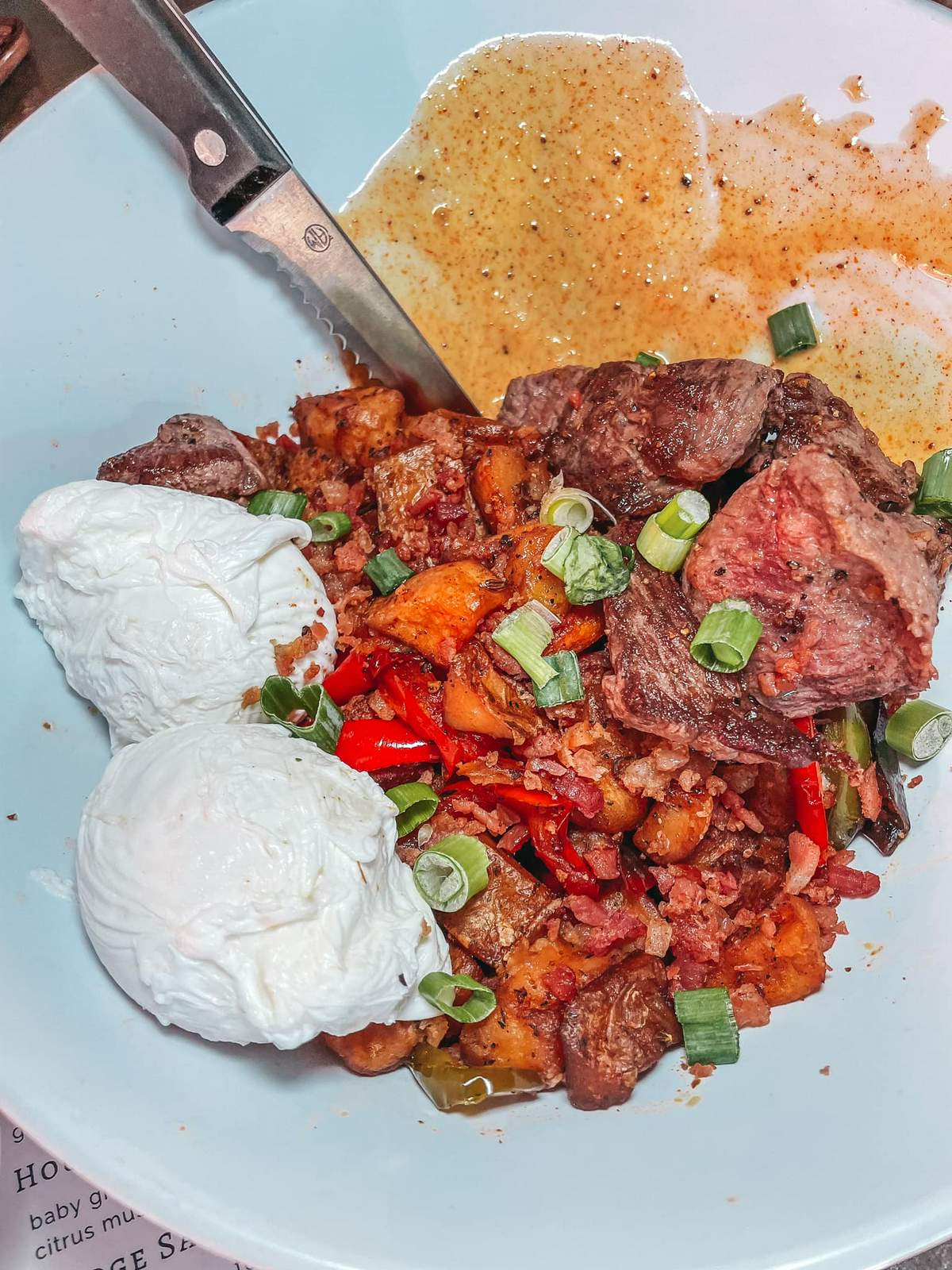 Steak and eggs hash from Oyster Bar brunch in downtown St. Pete